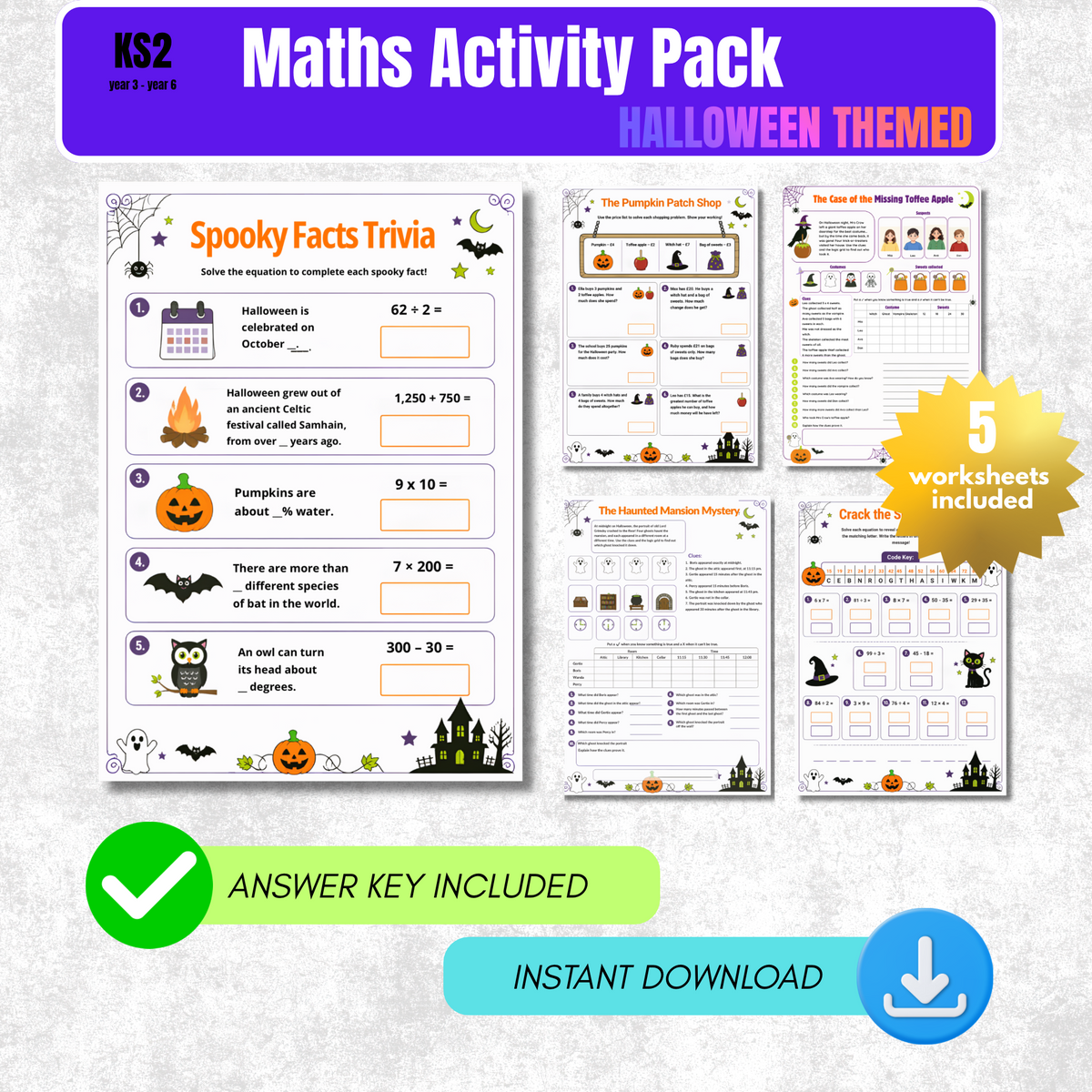 Halloween Maths Worksheet Pack | KS2 Printable Math Worksheets