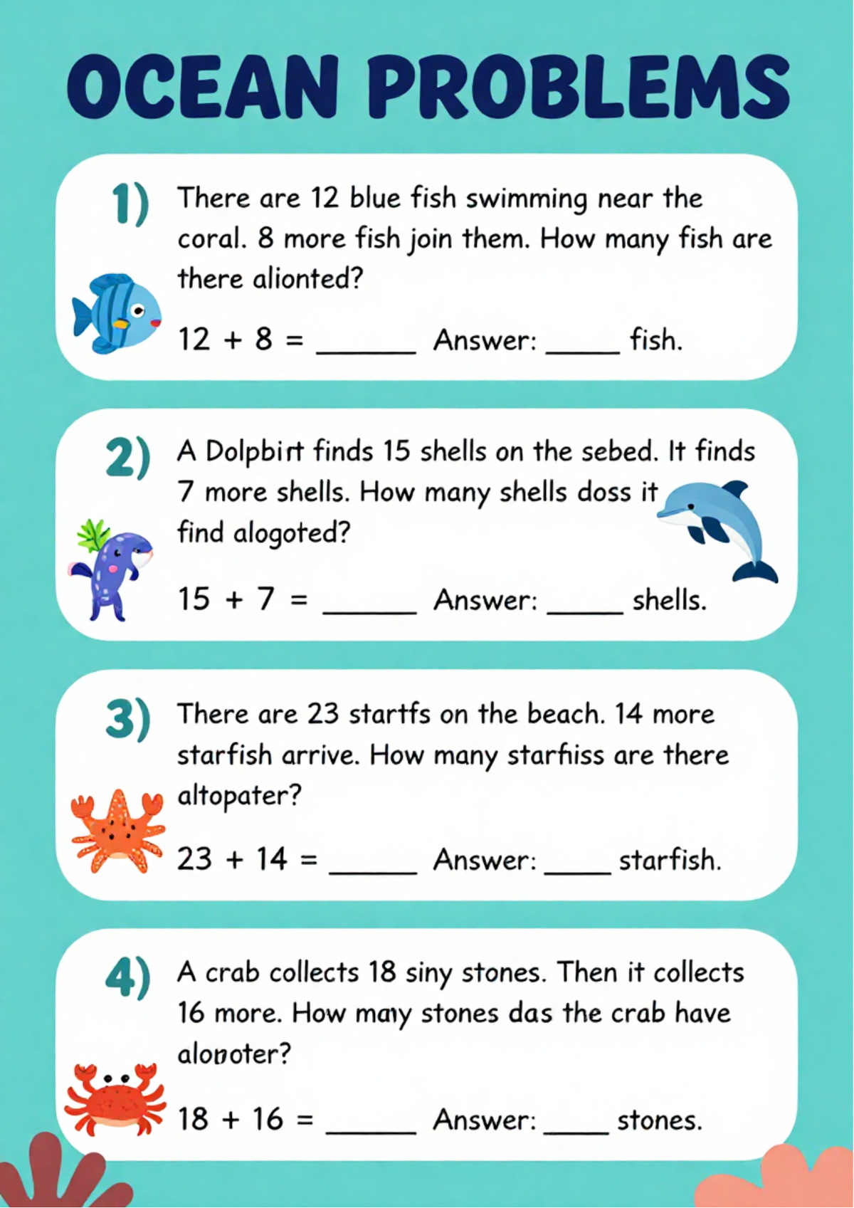 Addition Worksheet Pack (Under the Sea Themed) | KS1 & KS2 Printable Math Worksheets