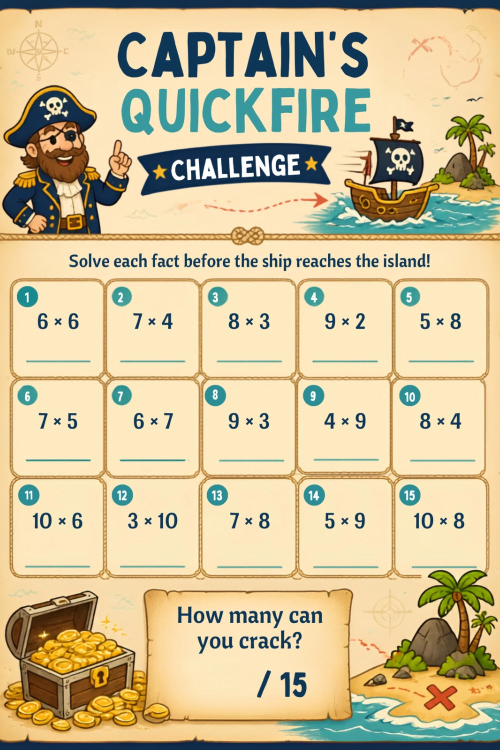 Multiplication Worksheet Pack (Pirate Themed) | KS1 & KS2 Printable Math Worksheets