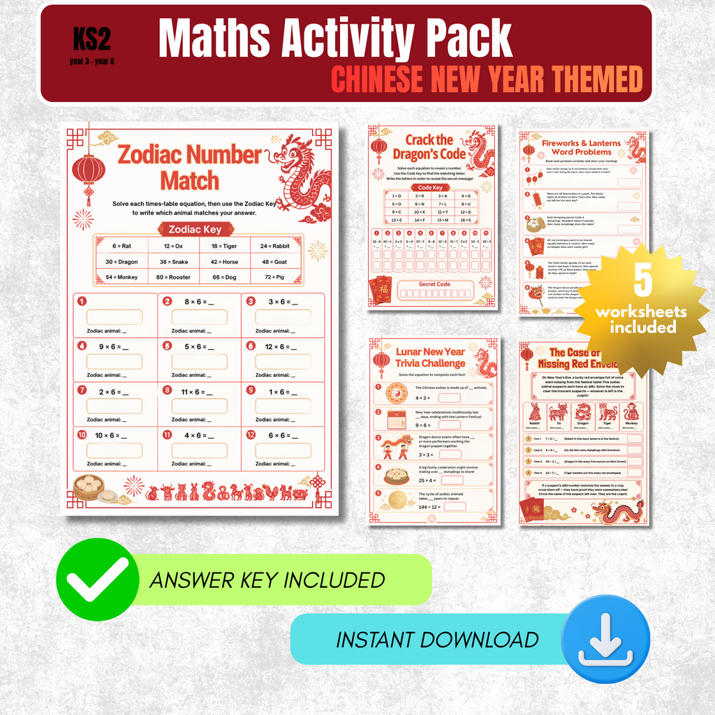 Chinese New Year Maths Worksheet Pack | KS2 Printable Math Worksheets