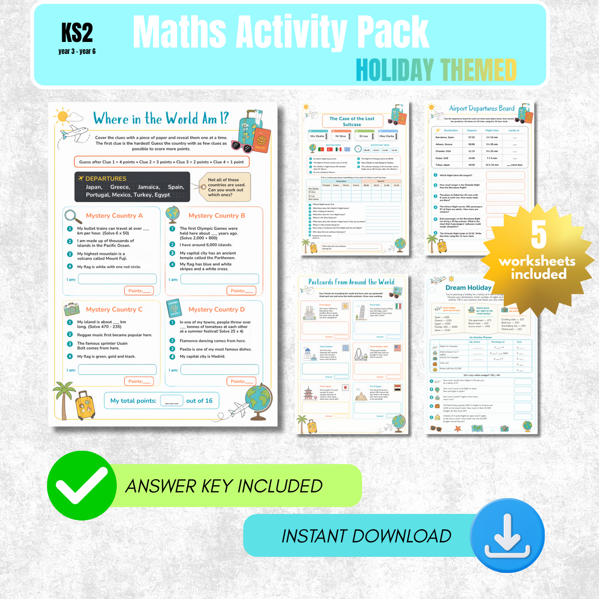 Summer Holiday Maths Worksheet Pack | KS2 Printable Math Worksheets