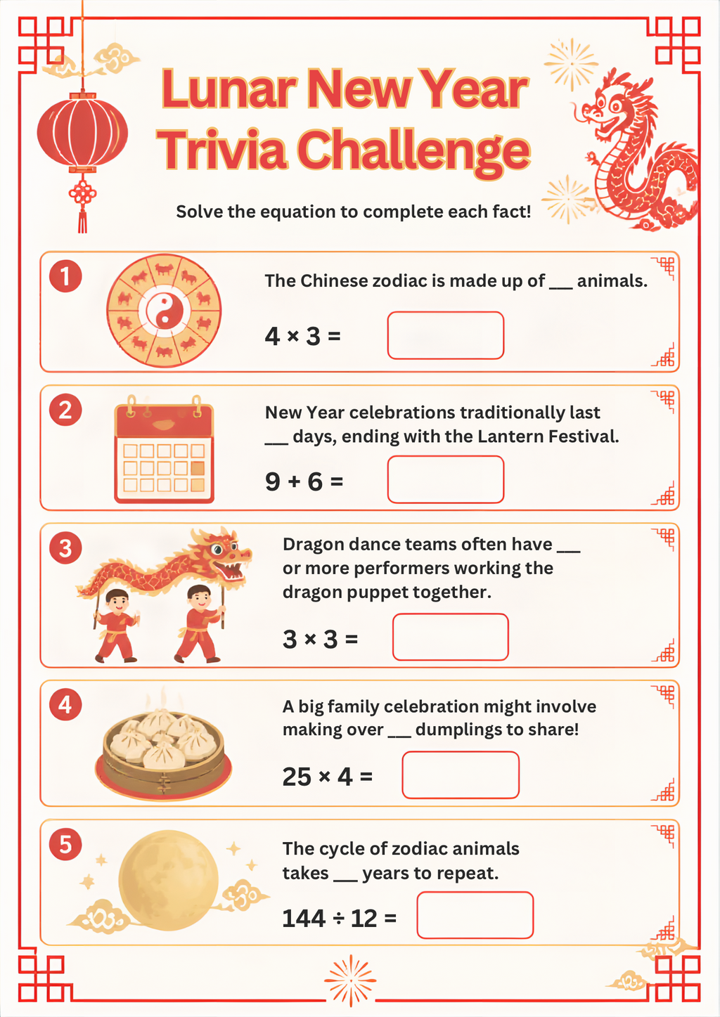 Chinese New Year Maths Worksheet Pack | KS1 Printable Math Worksheets