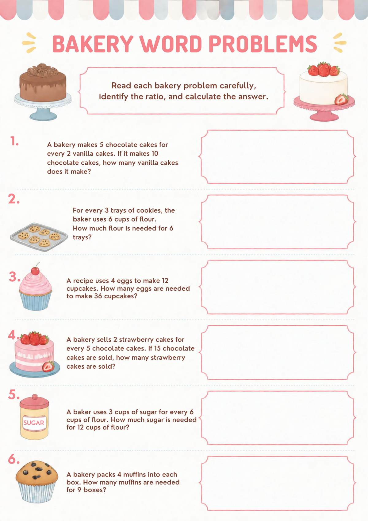 Ratio and Proportion Worksheet Pack (Bakery Themed) | KS2 Printable Math Worksheets