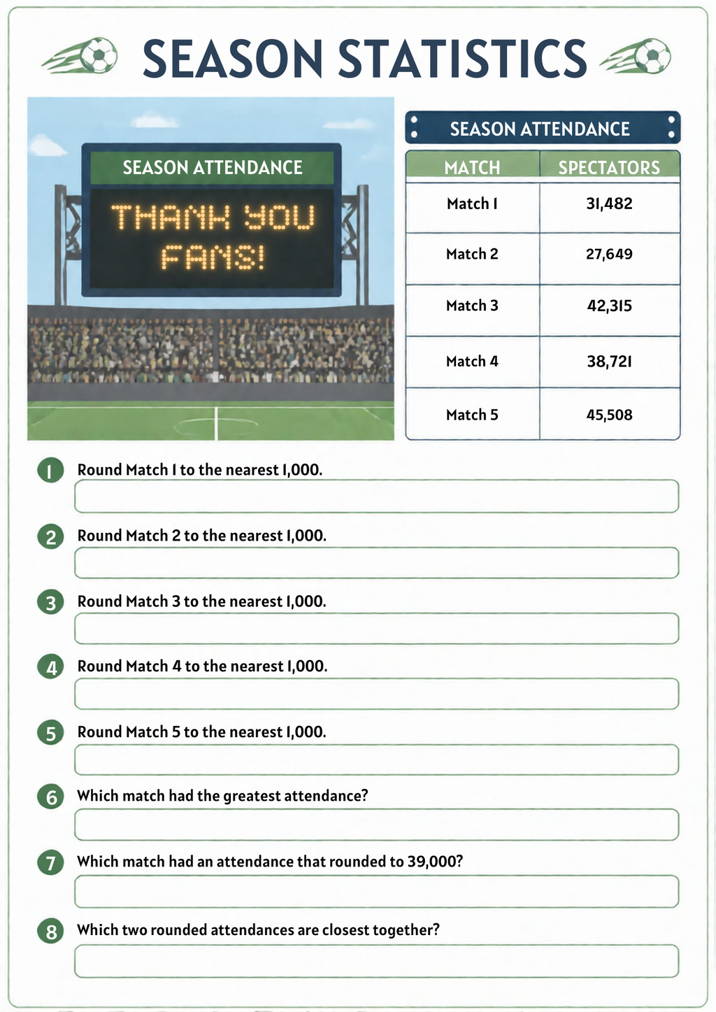 Rounding Worksheet Pack (Sports Stadium Themed) | KS2 Printable Math Worksheets