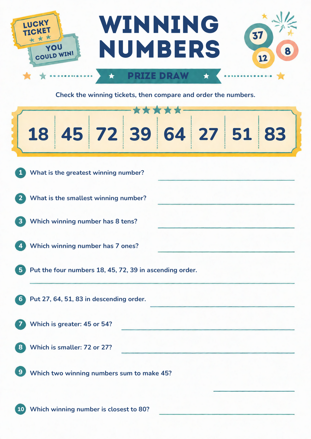 Place Value Worksheet Pack (Lottery Themed) | KS1 Printable Math Worksheets