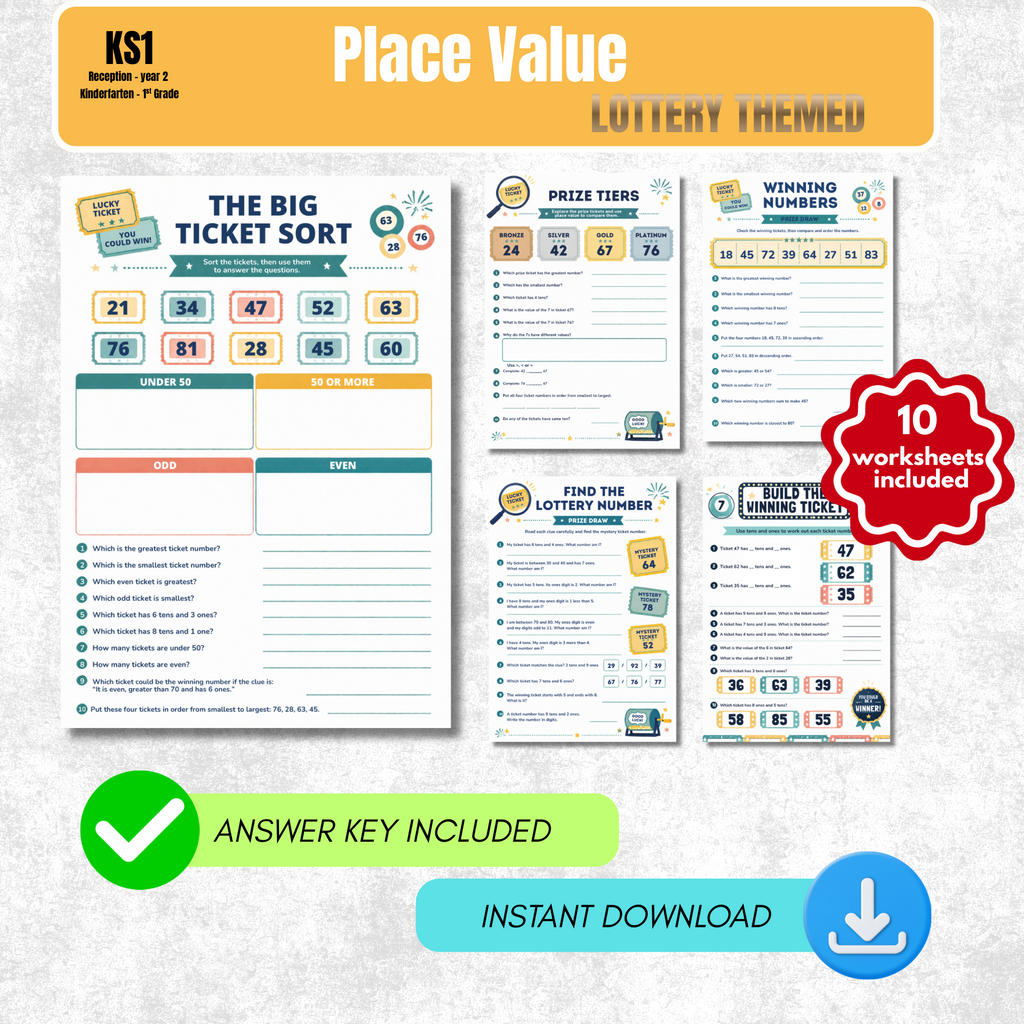 Place Value Worksheet Pack (Lottery Themed) | KS1 Printable Math Worksheets