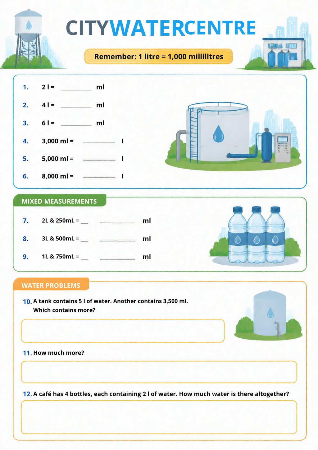 Measurement Worksheet Pack (City Themed) | KS2 Printable Math Worksheets