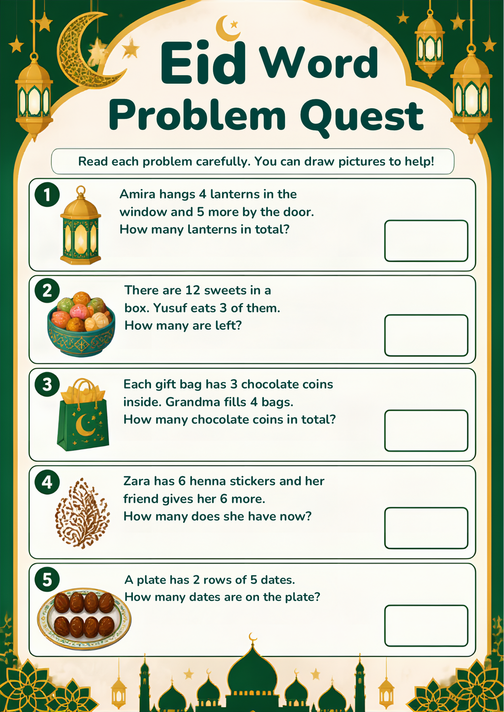 Eid Maths Worksheet Pack | KS1 Printable Math Worksheets
