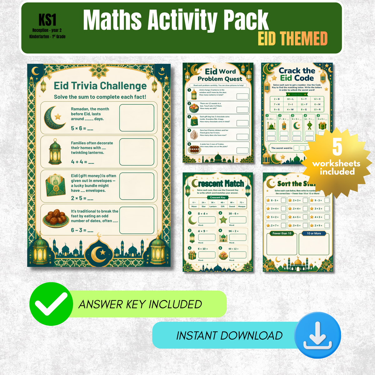 Eid Maths Worksheet Pack | KS1 Printable Math Worksheets
