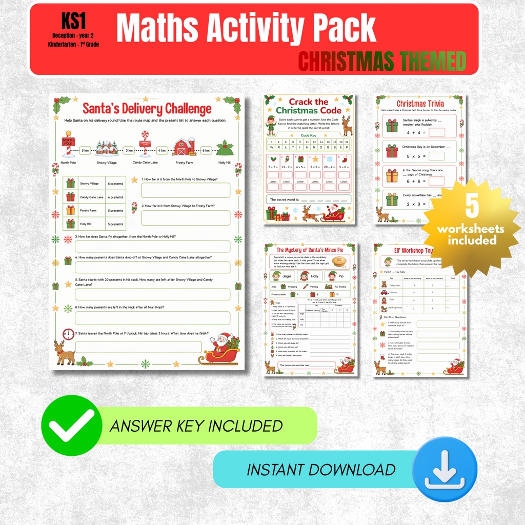 Christmas Maths Worksheet Pack | KS1 Printable Math Worksheets
