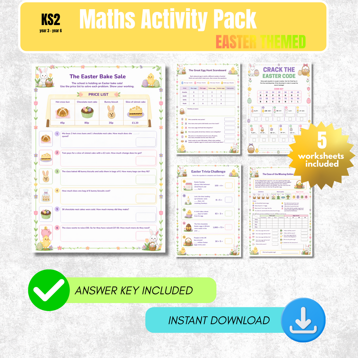 Easter Maths Worksheet Pack | KS2 Printable Math Worksheets