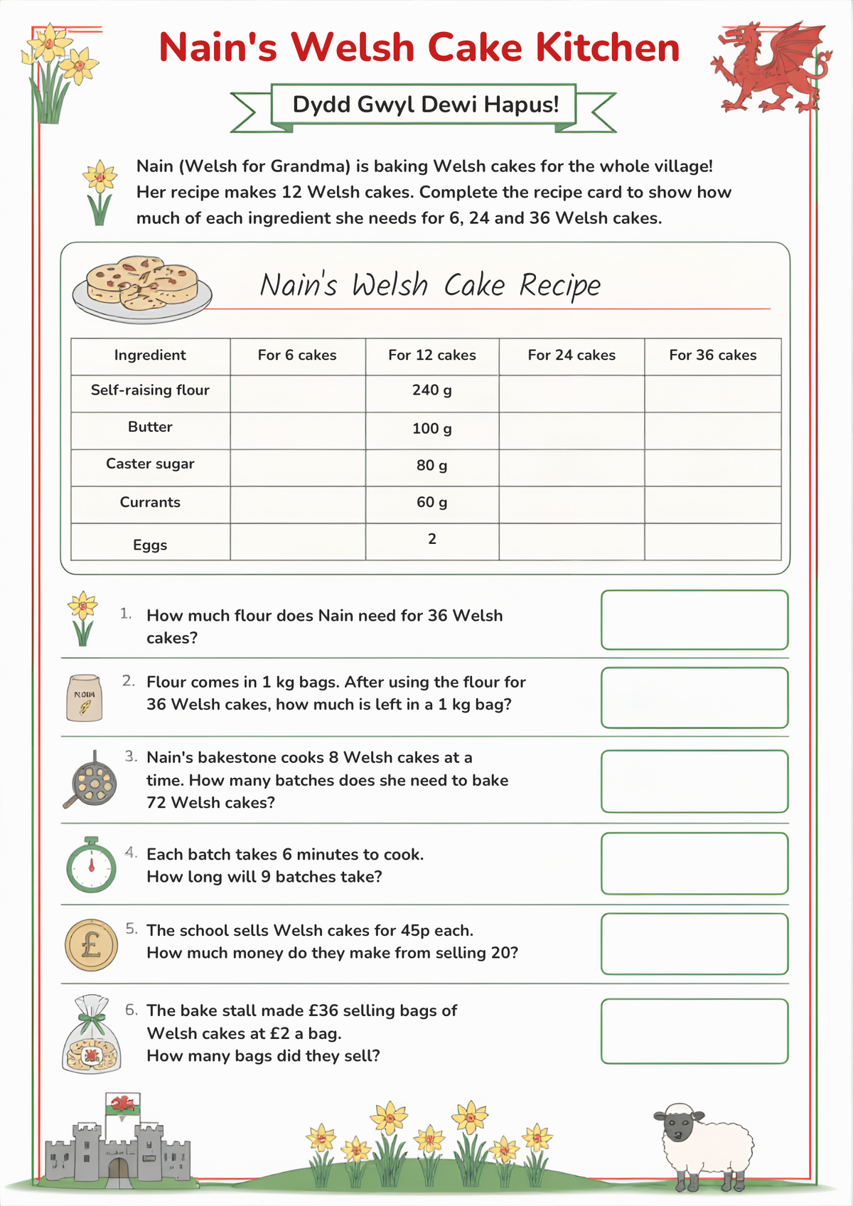 St David's Day Maths Worksheet Pack | KS2 Printable Math Worksheets