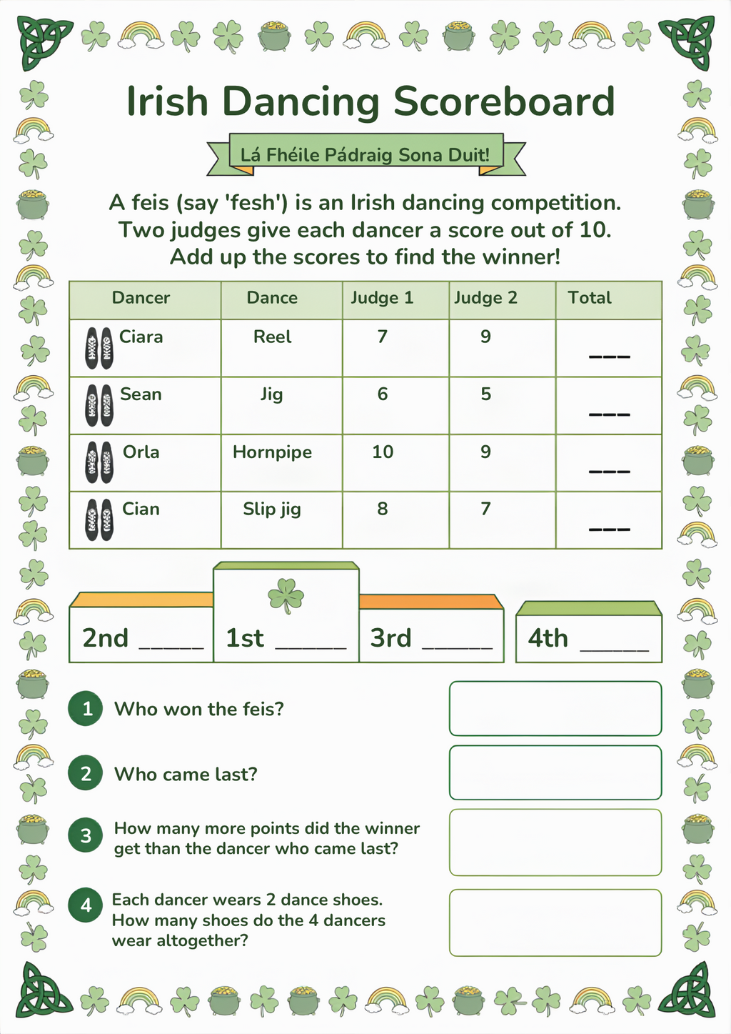 St Patrick's Day Maths Worksheet Pack | KS1 Printable Math Worksheets
